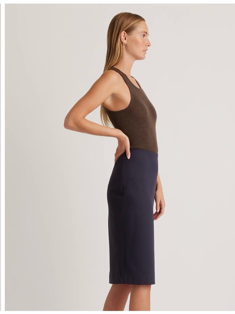 Quince Dark Navy High-Waist Pencil Skirt